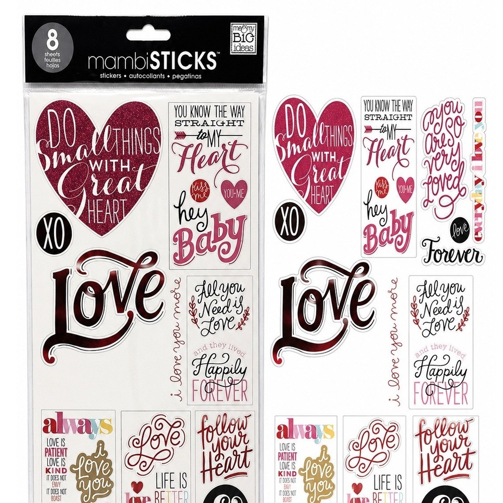 me & my BIG‎ ideas mambiSTICKS Love Heart Stickers 8 Sheets Glitter Foil STL-42
